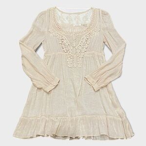 BLUE BIRD Boho Babydoll Mini Dress Irish Cream Size Medium (Juniors) EUC